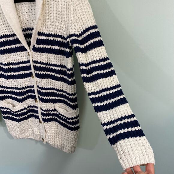 Lands' End Women's White & Navy Nautical Shawl Collar Knit Cardigan Size M - Picture 7 of 8
